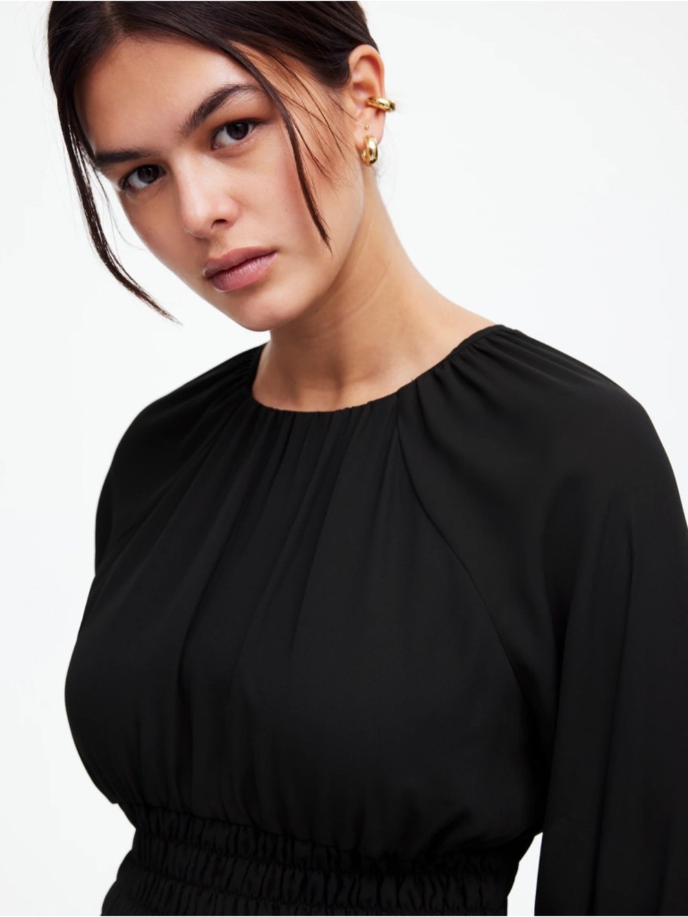 Madewell Bubble-Sleeve Smocked Mini Dress Size XXS Black - Picture 4 of 7
